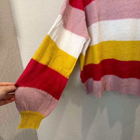 Eloquii Bold Stripe Pink Yellow White Crew Neck Balloon Sleeve Sweater 22/24 EUC - Picture 6 of 7